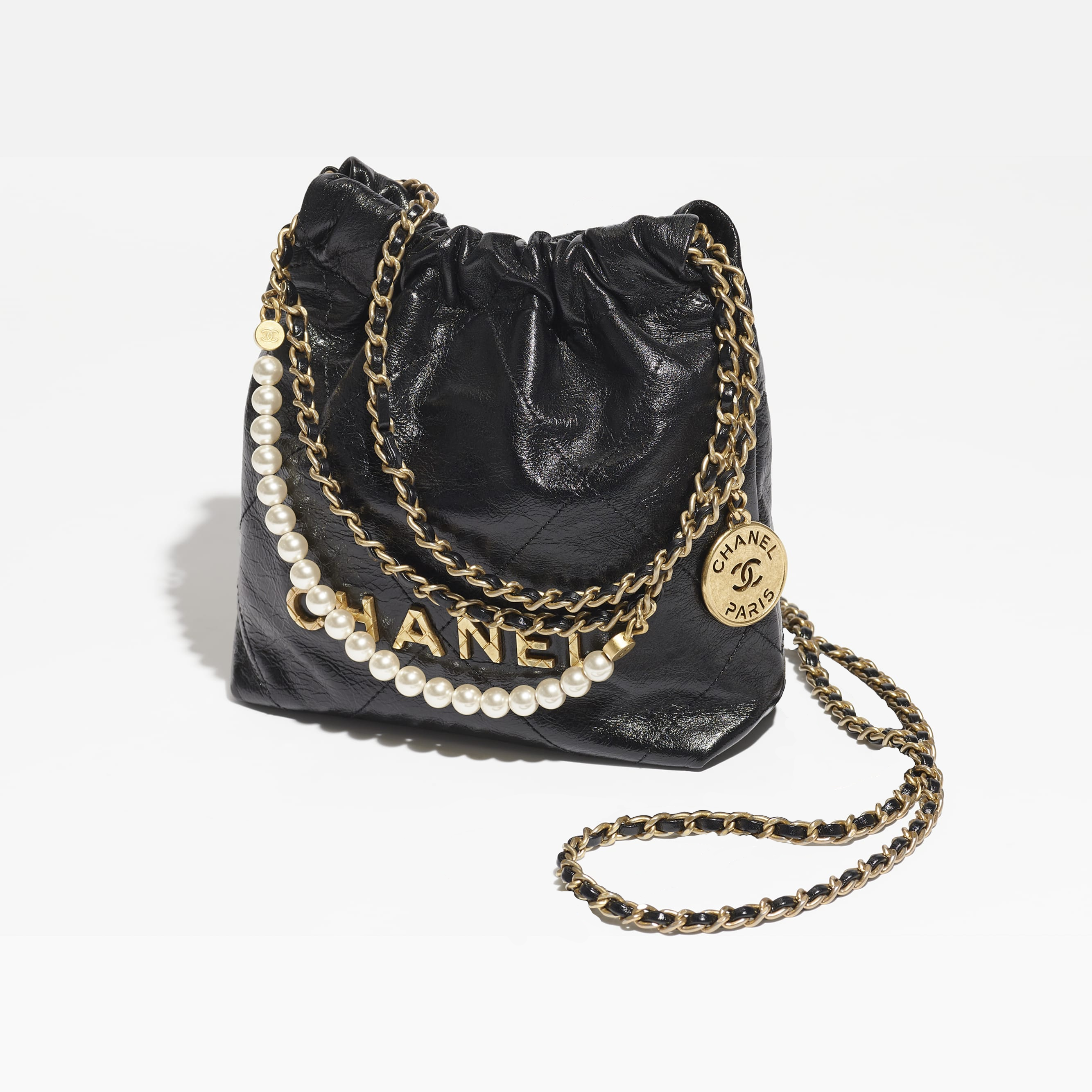 NMShiny Crumpled Calfskin & Gold-Tone Metal Black