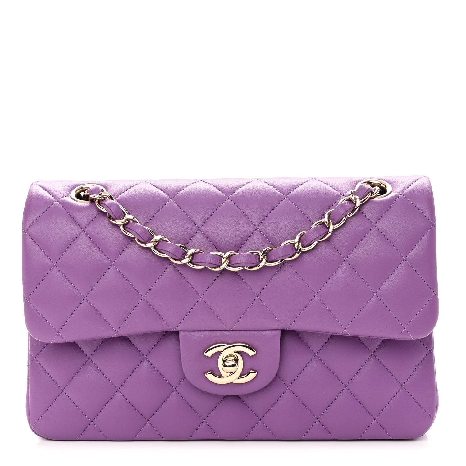 NMLambskin Quilted Small Double Flap Purple