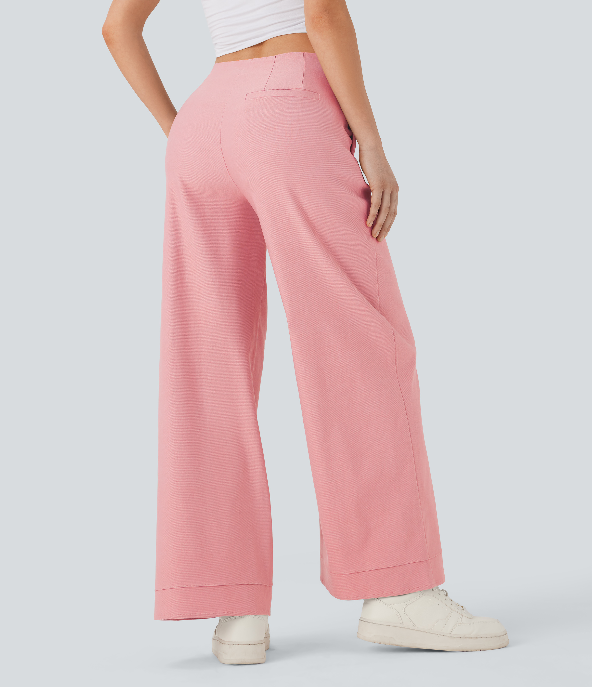 Mid Rise Wide Leg Casual Pants with Pockets