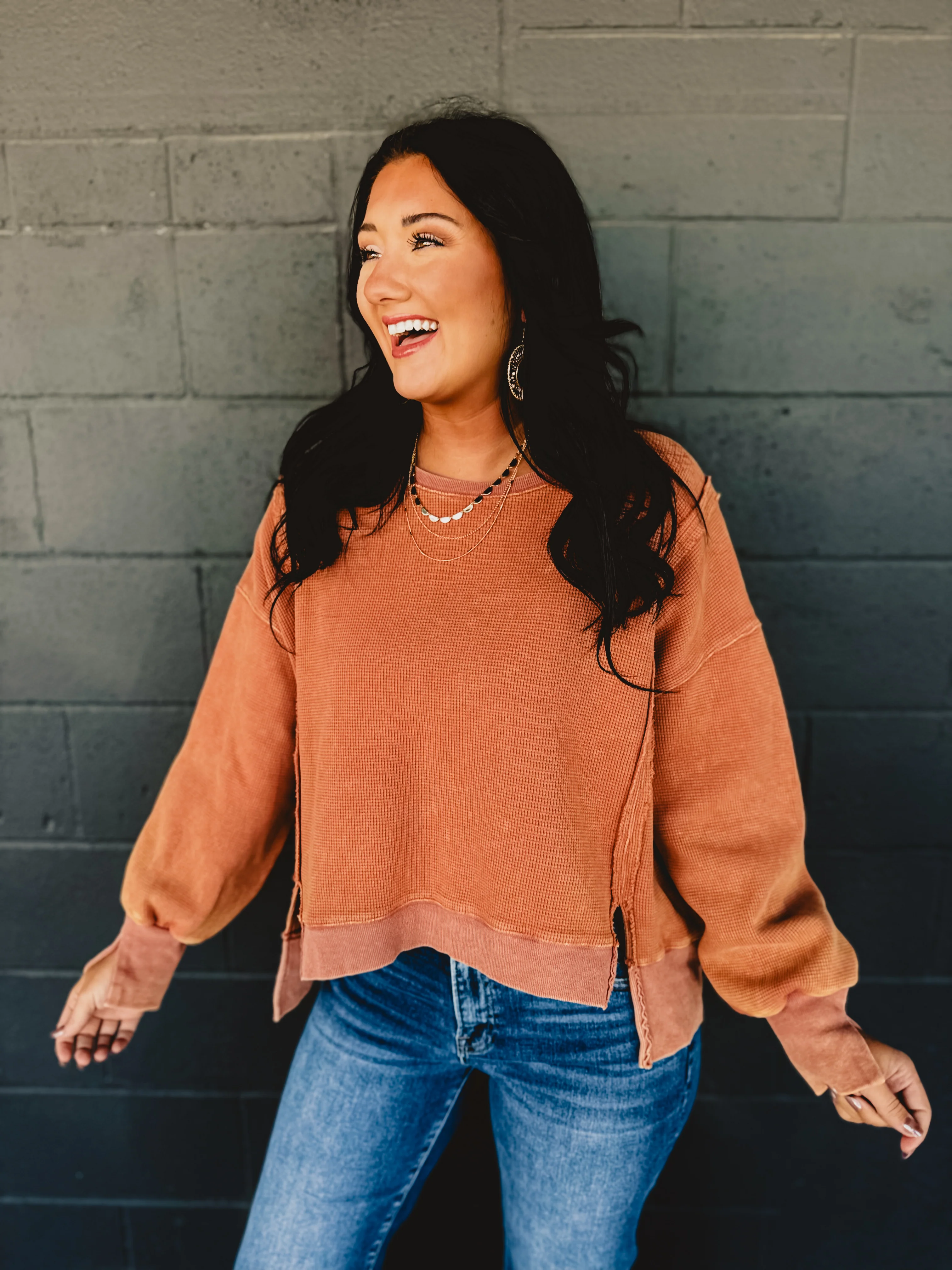Thermal Long Sleeve Pullover - Burnt Orange
