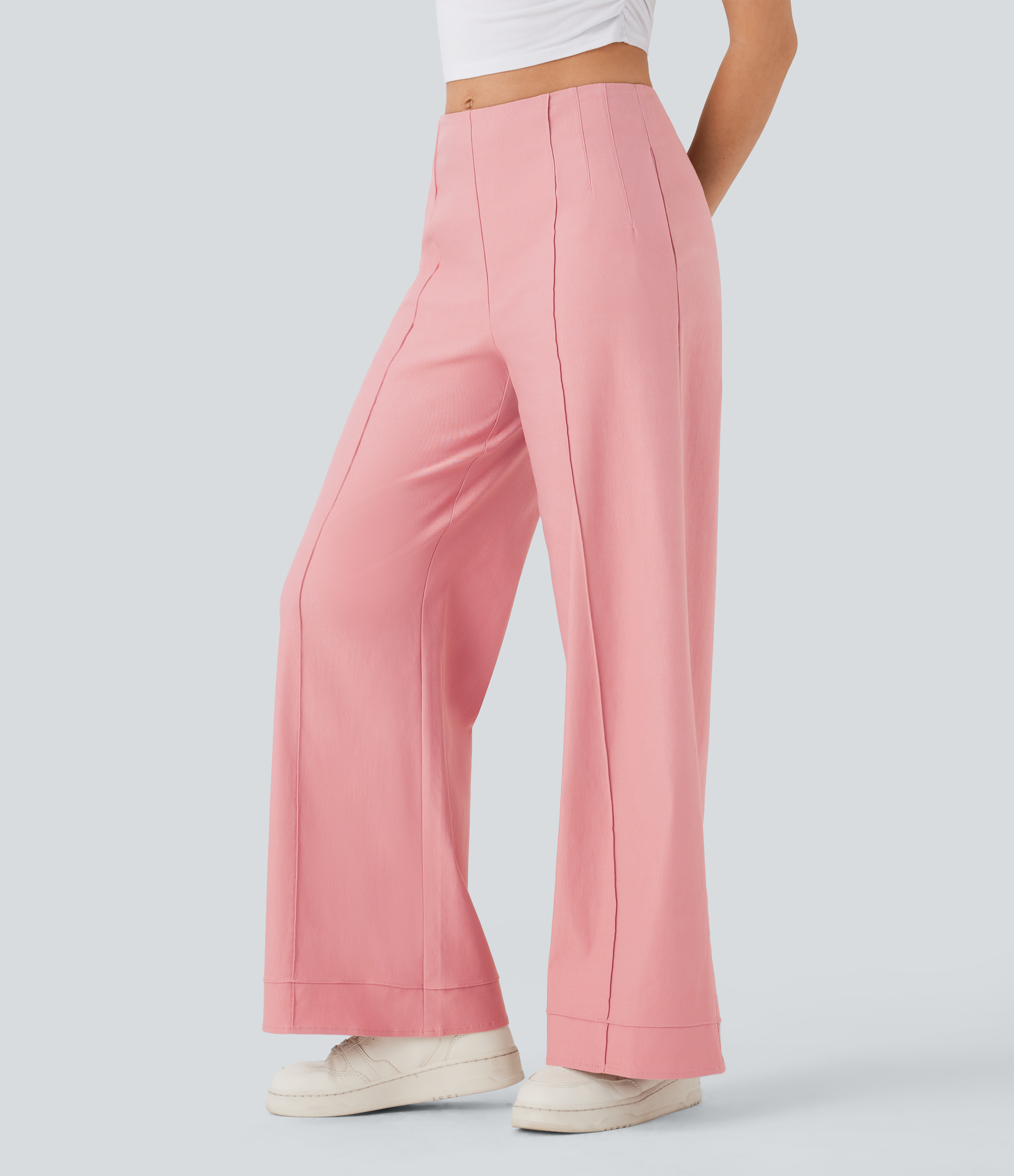 Mid Rise Wide Leg Casual Pants with Pockets