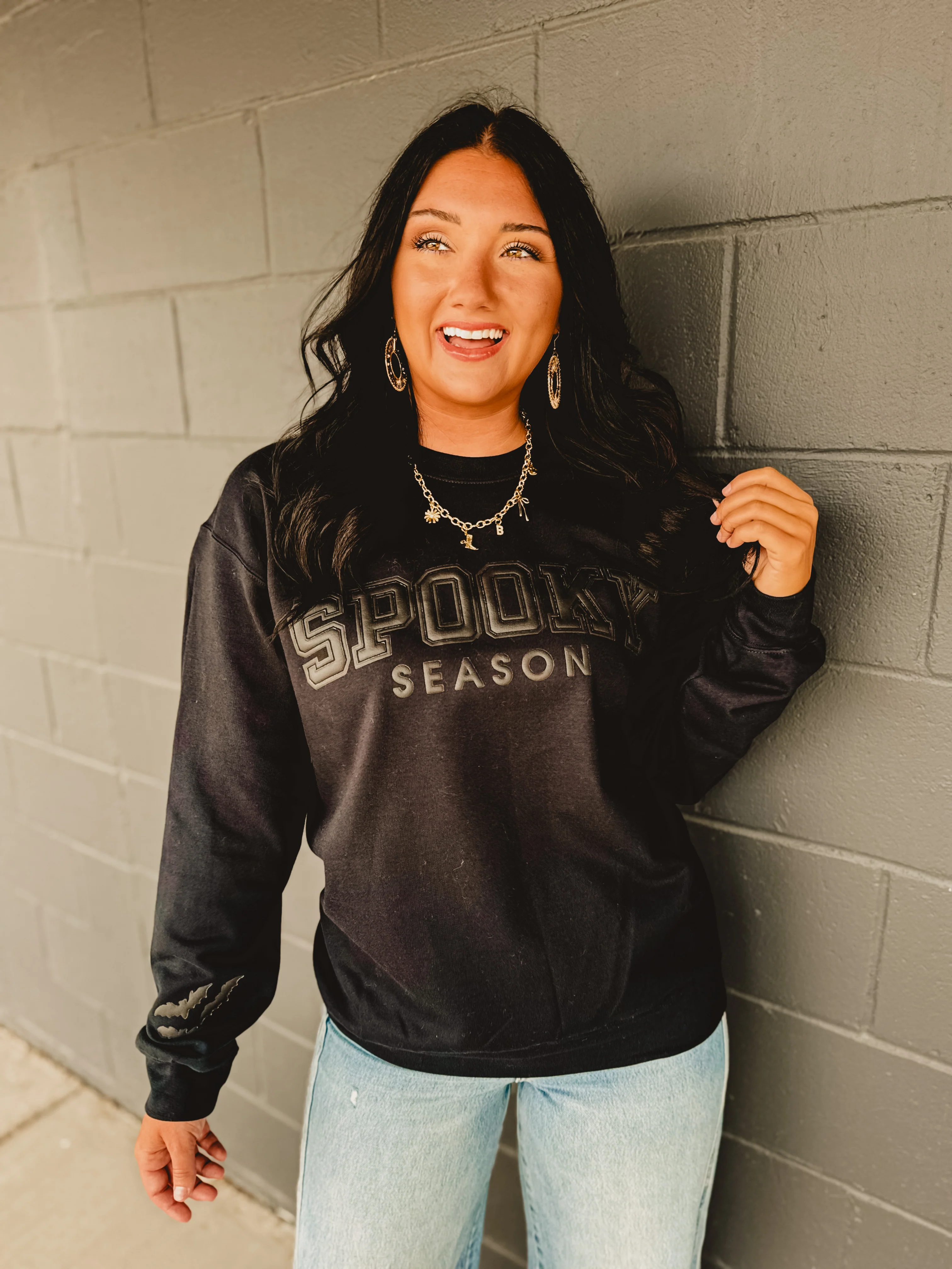 Spooky Season Puff Crewneck Sweatshirt - Black