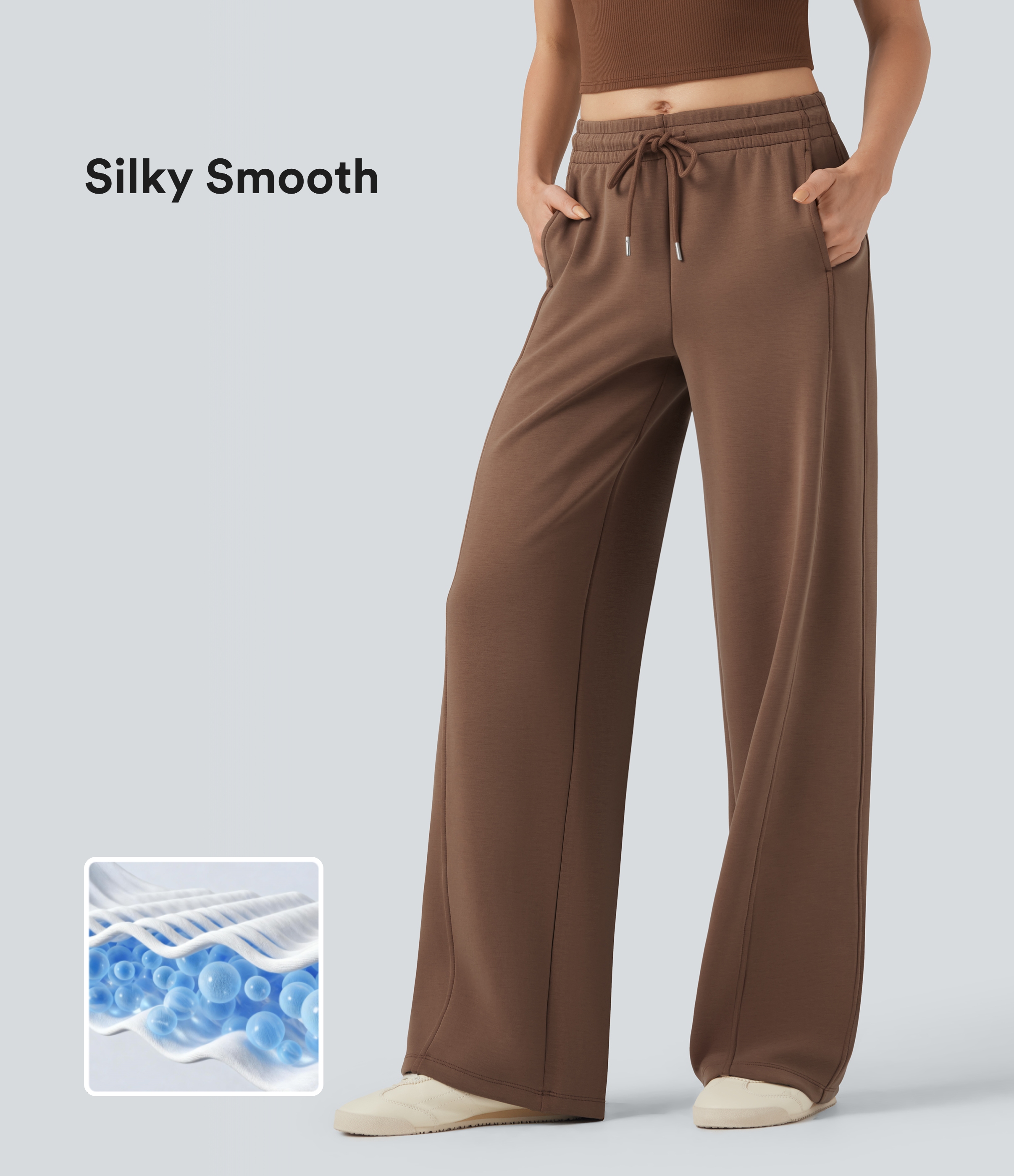 Mid Rise Drawstring Casual Straight-leg Pants with Pockets
