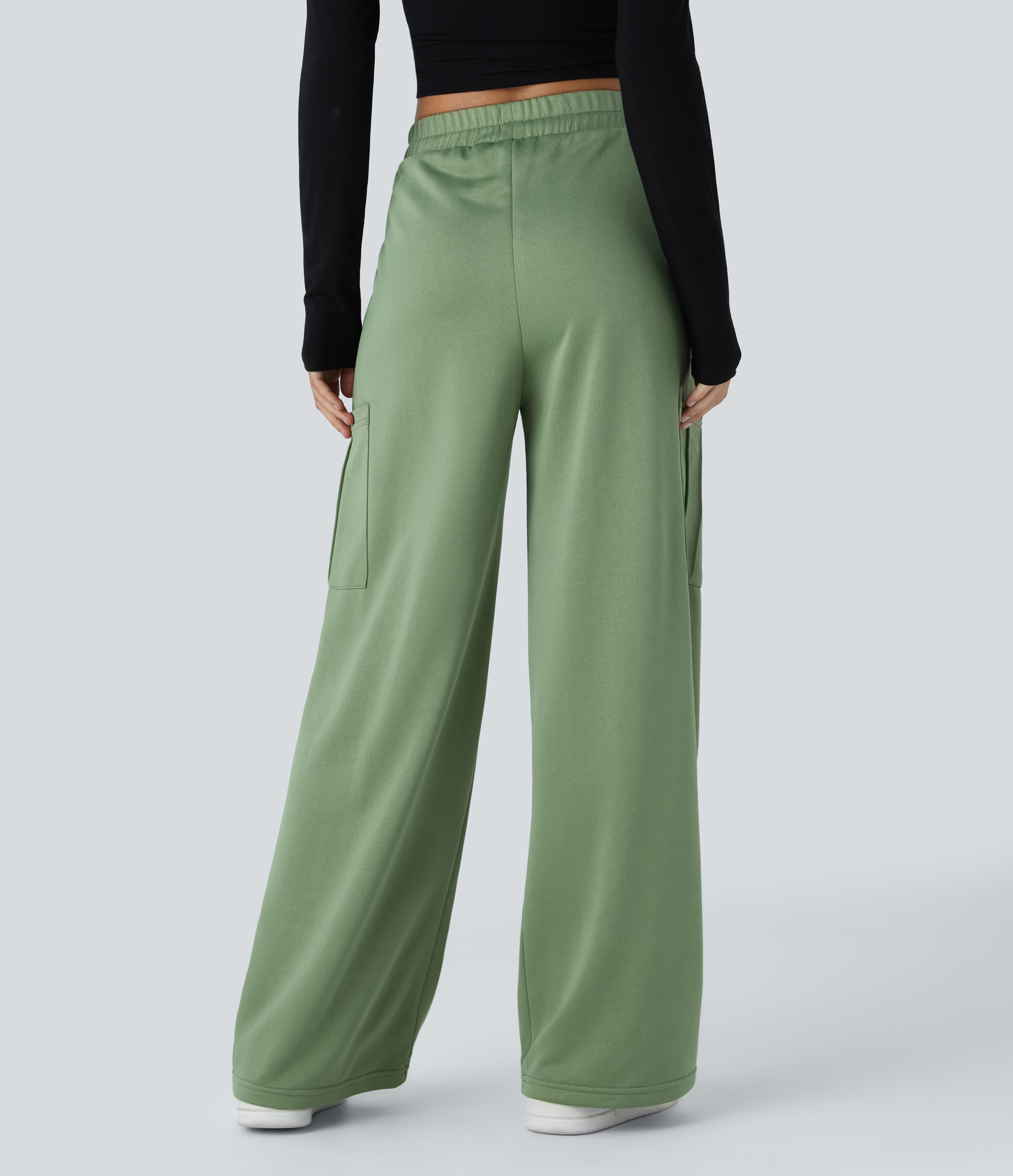 Mid High Waisted Pockets Casual Cargo Pants